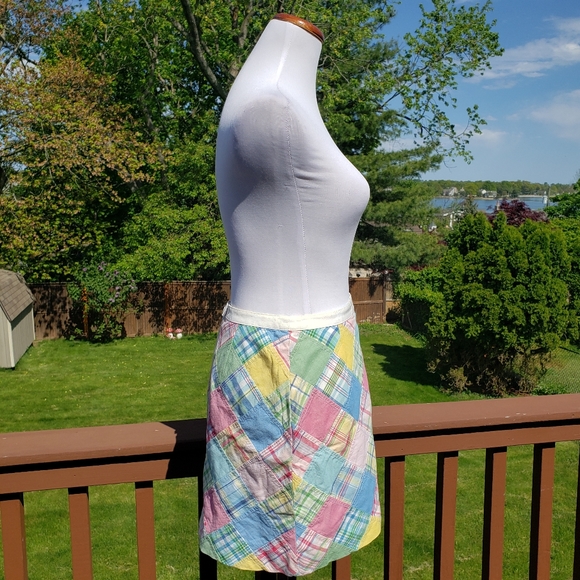 BROOKS BROTHERS Skirt Cotton Madras Plaid Preppy Patchwork Pastel 4 - Picture 14 of 15